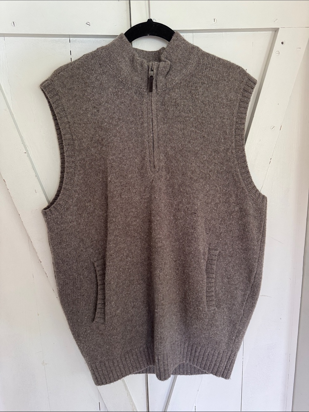 Fairway & Greene Men's Half-Zip Wool Sweater Vest - Taupe